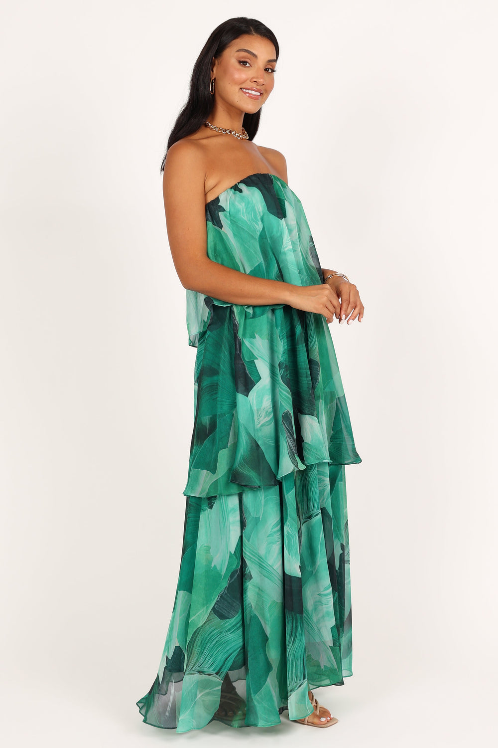 DRESSES @Bloom Strapless Maxi Dress - Green Floral
