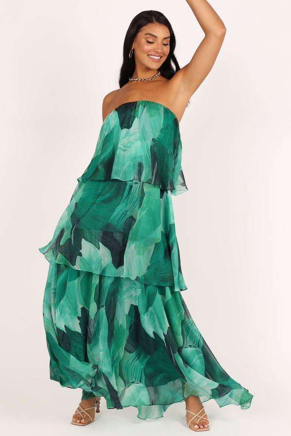 DRESSES @Bloom Strapless Maxi Dress - Green Floral