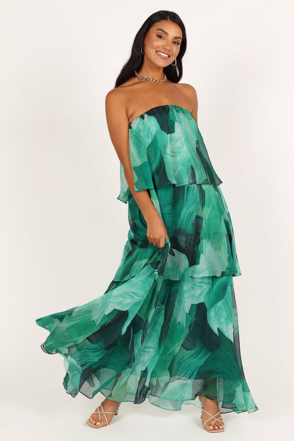 DRESSES @Bloom Strapless Maxi Dress - Green Floral