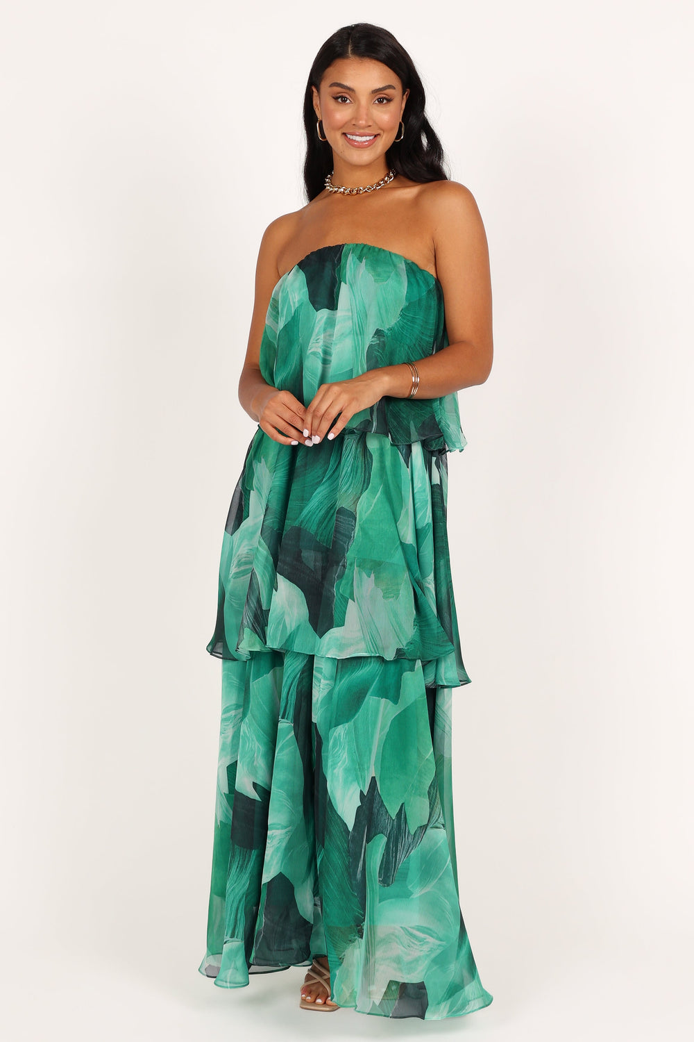 DRESSES @Bloom Strapless Maxi Dress - Green Floral