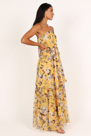 DRESSES @Bloom Strapless Maxi Dress - Yellow Floral