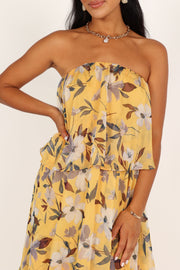 DRESSES @Bloom Strapless Maxi Dress - Yellow Floral