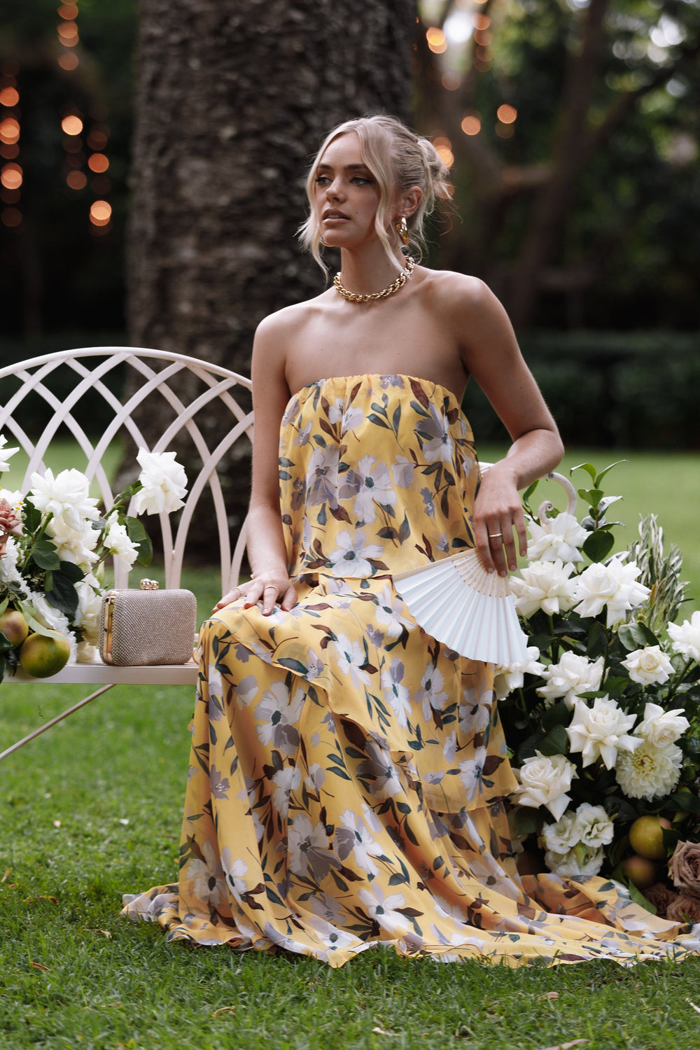 Bloom Strapless Maxi Dress - Yellow Floral - Petal & Pup