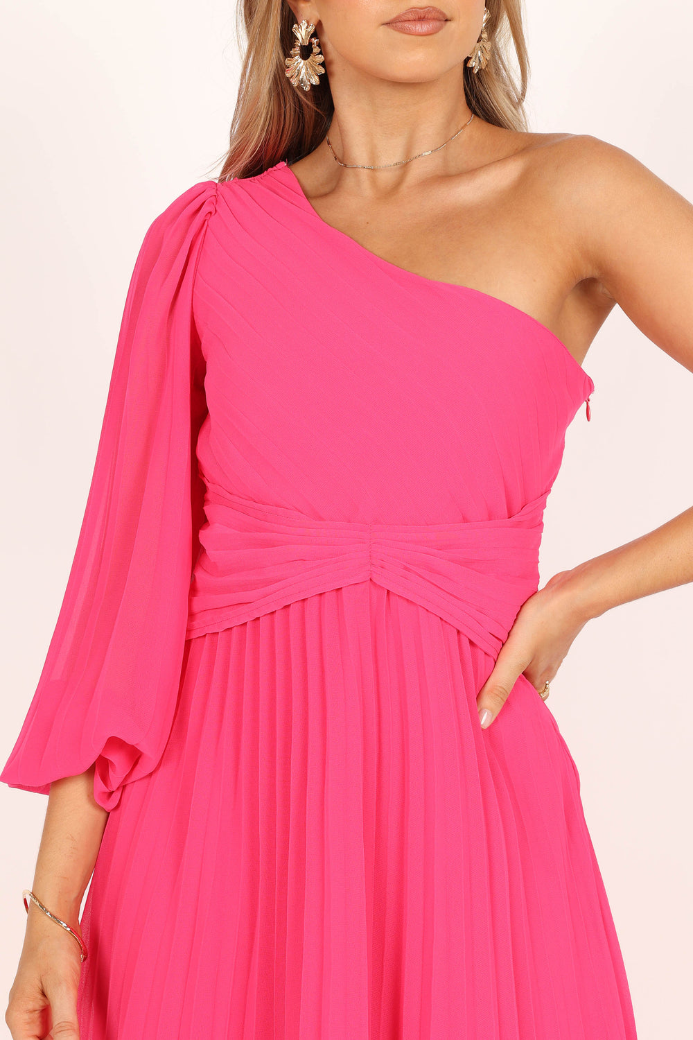 DRESSES @Bonnie One Shoulder Midi Dress - Pink