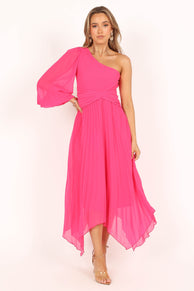 DRESSES @Bonnie One Shoulder Midi Dress - Pink