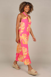 DRESSES @Cabella Halter Maxi Dress - Pink/Yellow