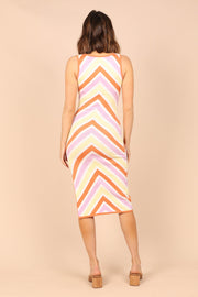 DRESSES @Cabo Striped Light Knit Midi Dress - Pink Multi (waiting on bulk)