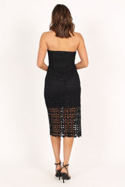 DRESSES @Candice Strapless Lace Midi Dress - Black