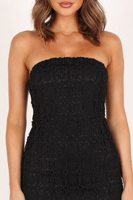 DRESSES @Candice Strapless Lace Midi Dress - Black