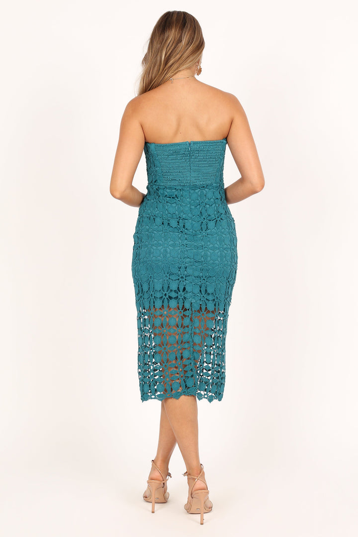 Candice Strapless Lace Midi Dress Teal Petal & Pup