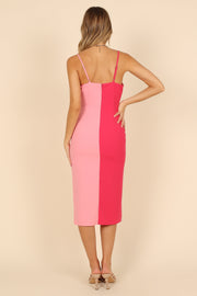 DRESSES @Candy Colour Block Midi Dress - Pink/Berry