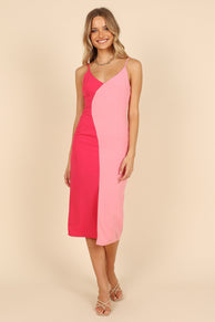DRESSES @Candy Colour Block Midi Dress - Pink/Berry