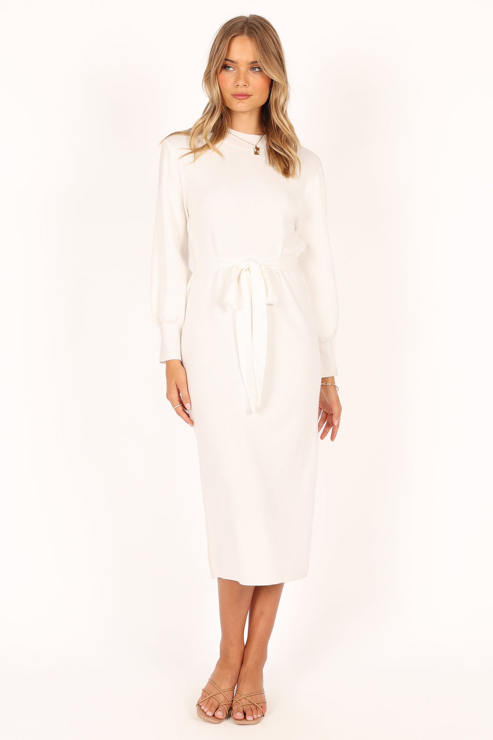 DRESSES @Carina Long Sleeve Midi Knit Dress - Cream