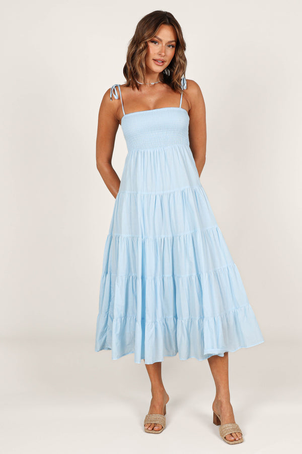 DRESSES @Carrol Shirred Bodice Maxi Dress - Blue (waiting on bulk)