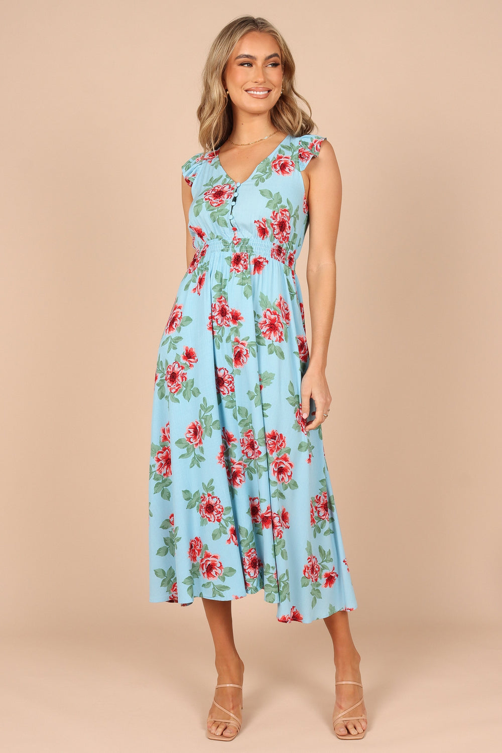 Cassatt Frill Cap Sleeve Maxi Dress - Blue Floral - Petal & Pup