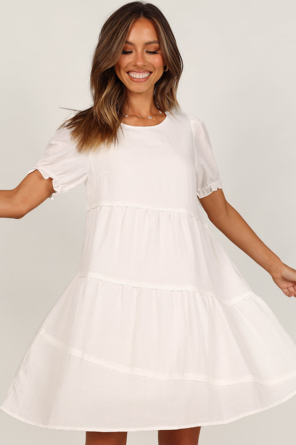 Chara Tiered Mini Dress White Petal & Pup