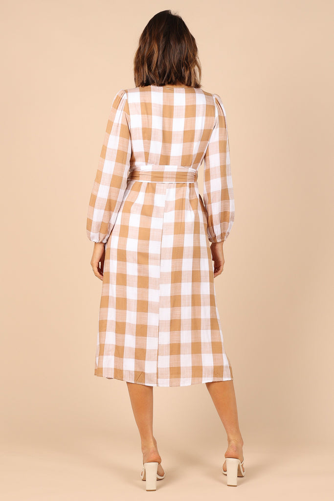 Charles Check Print Wrap Dress Beige Check Petal & Pup