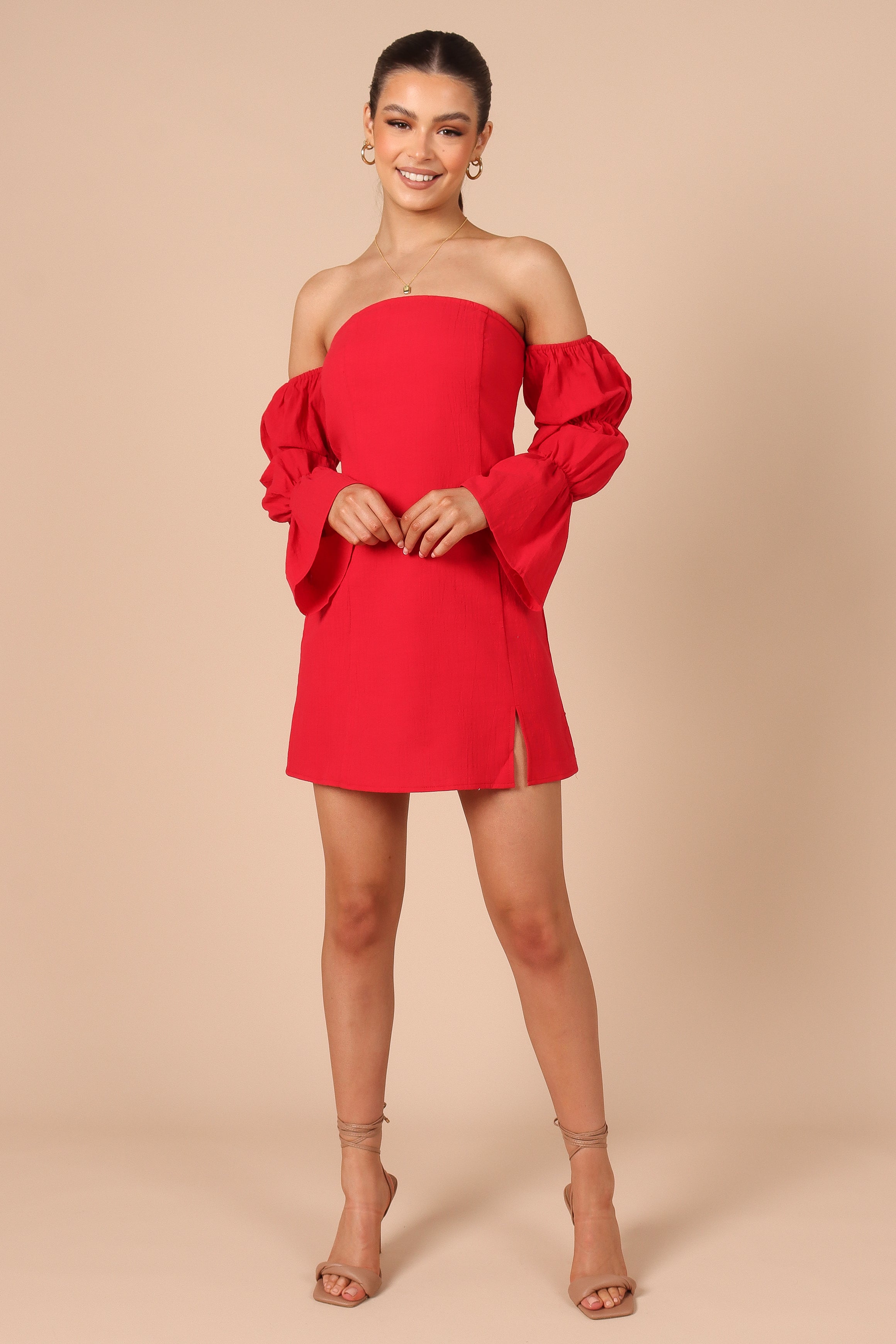 DRESSES @Cherese Puff Sleeve Mini Dress - Red