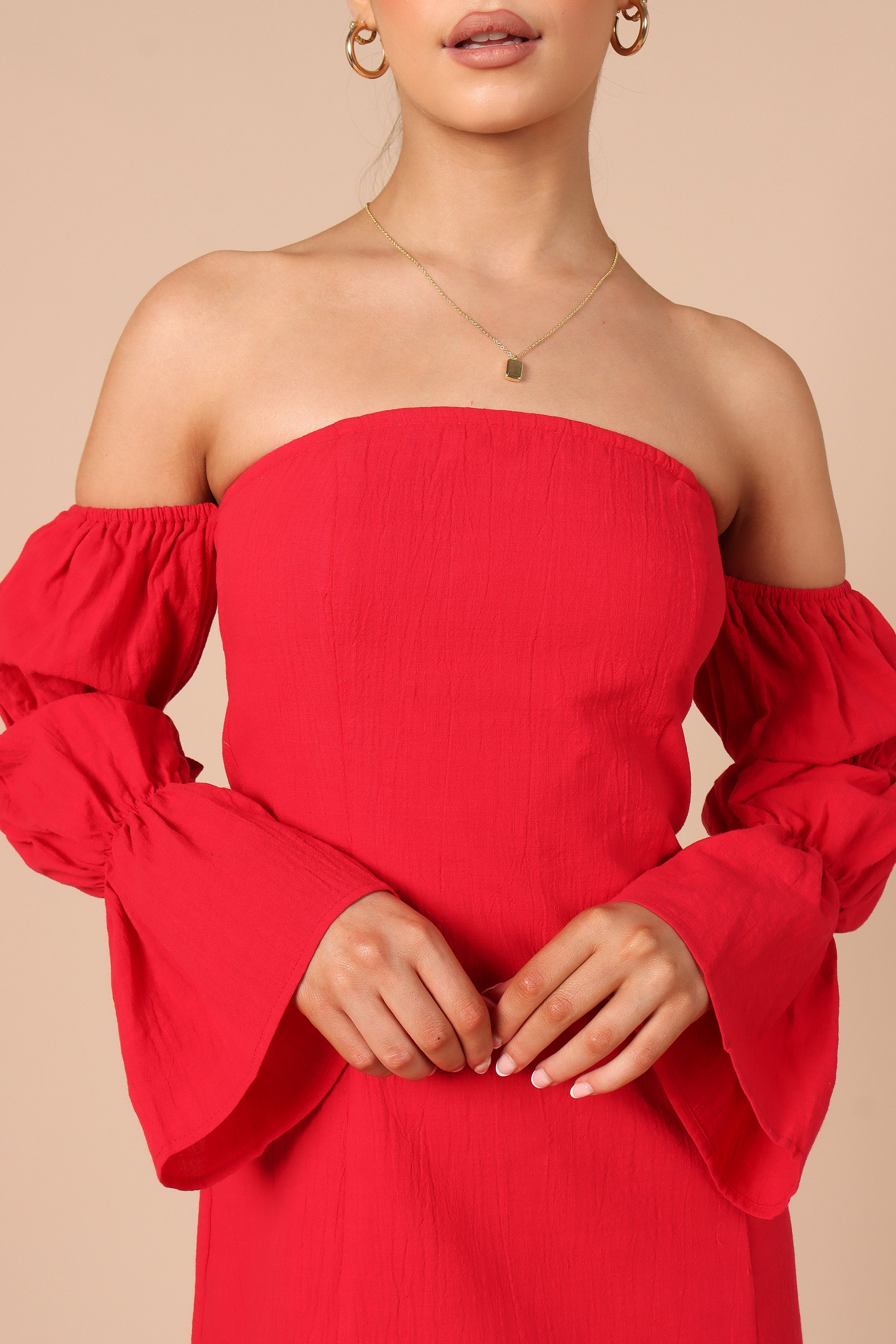 DRESSES @Cherese Puff Sleeve Mini Dress - Red