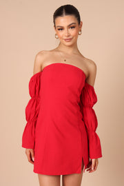 DRESSES @Cherese Puff Sleeve Mini Dress - Red