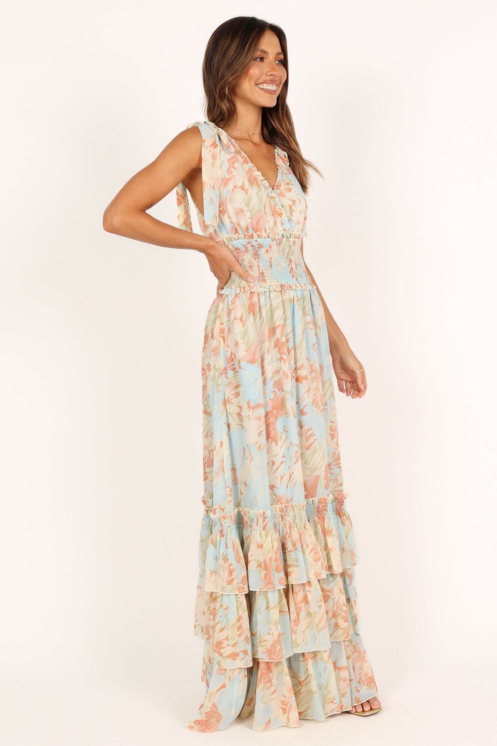 DRESSES @Christabel Tiered Maxi Dress - Blue Floral