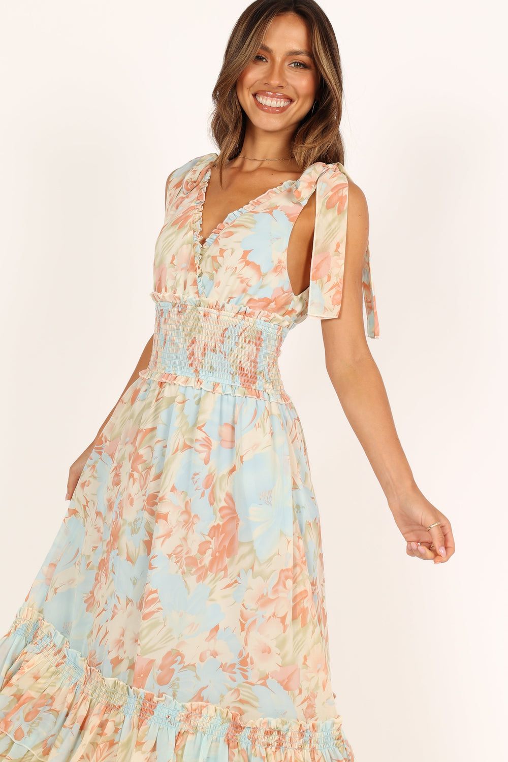 Christabel Tiered Maxi Dress - Blue Floral - Petal & Pup