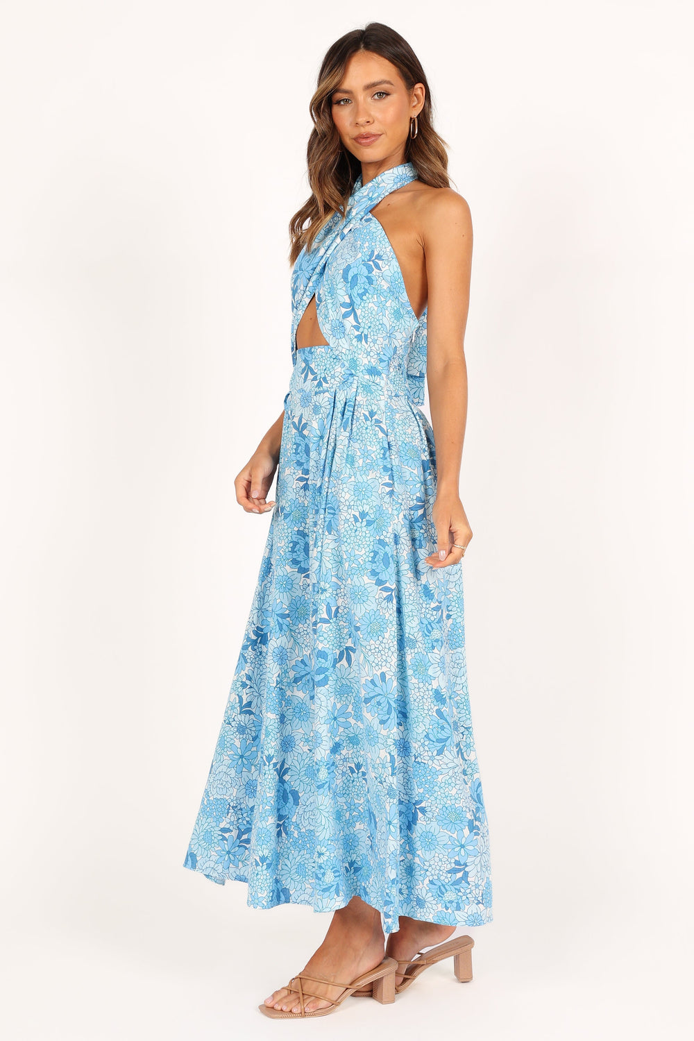 Clover Halterneck Maxi Dress - Blue Floral - Petal & Pup