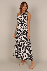 DRESSES @Coupe One Shoulder Midi Dress - Black/White