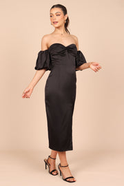 DRESSES @Dahlia Off Shoulder Puff Sleeve Midi Dress - Black