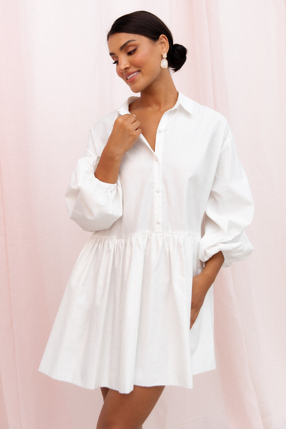 Daisy Long Sleeve Mini Dress - White - Petal & Pup