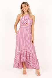DRESSES @Danica One Shoulder Dress - Berry Stripe