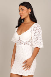 DRESSES @Del Sol Crochet Puff Sleeve Mini Dress - White