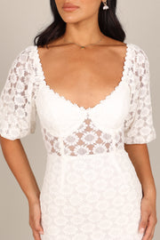 DRESSES @Del Sol Crochet Puff Sleeve Mini Dress - White