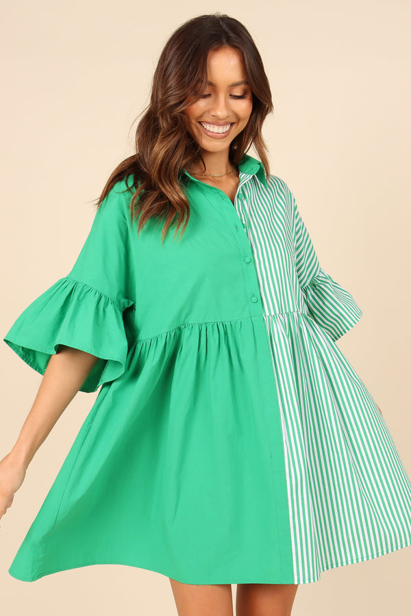 DRESSES Didi Frill Mini Dress - Green Stripe