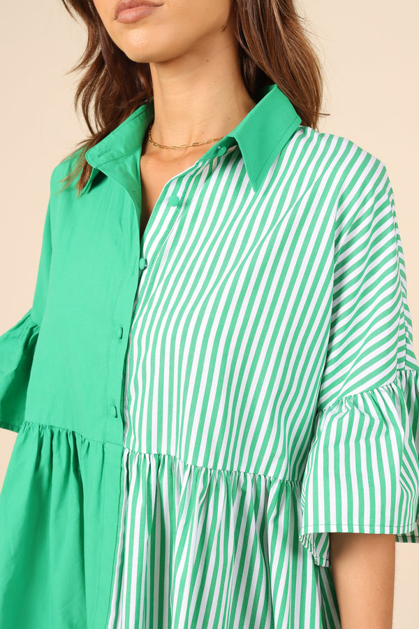 DRESSES Didi Frill Mini Dress - Green Stripe