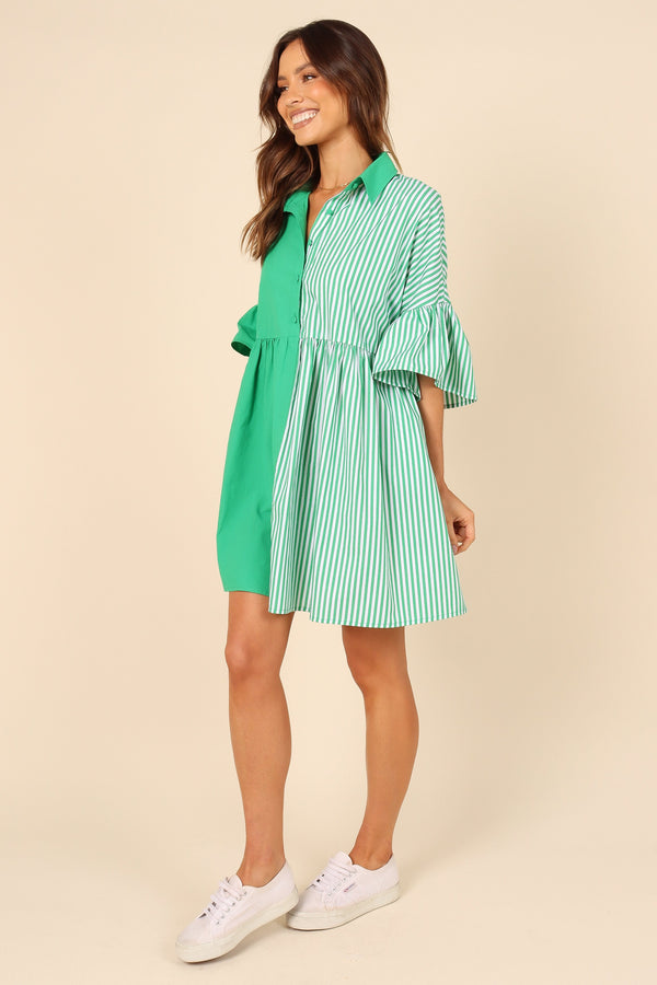 DRESSES Didi Frill Mini Dress - Green Stripe