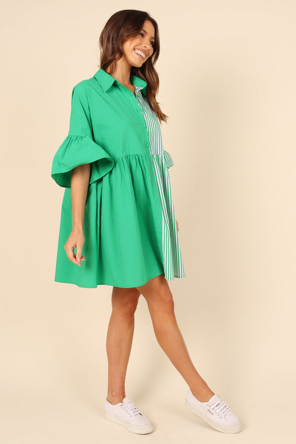 DRESSES Didi Frill Mini Dress - Green Stripe