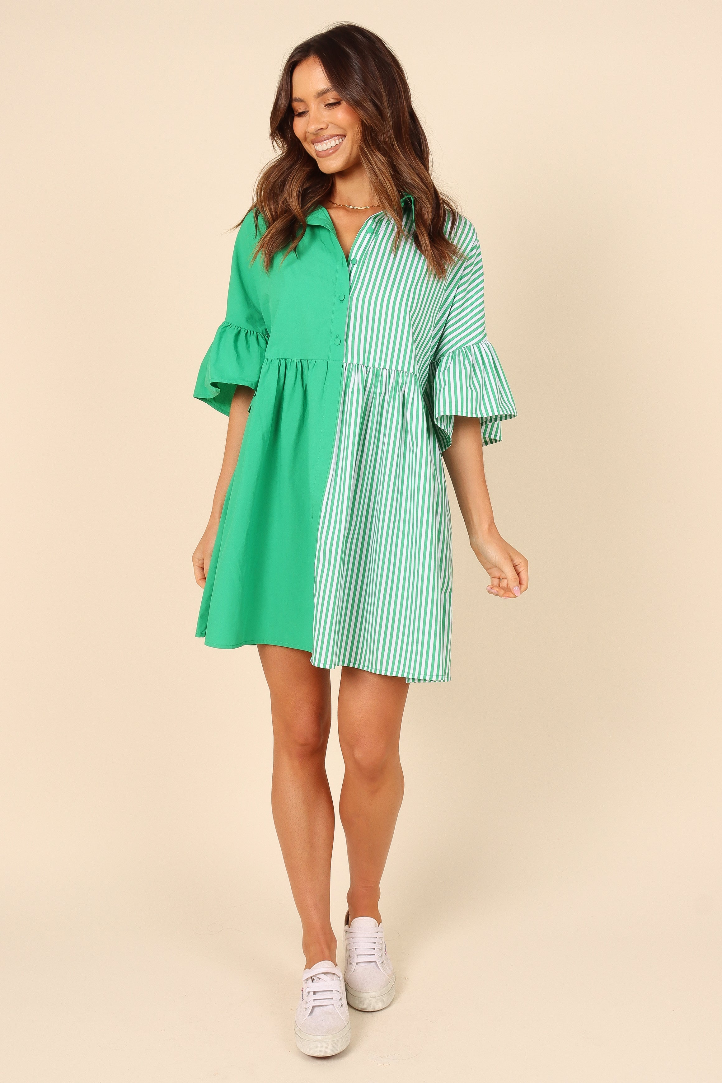 DRESSES Didi Frill Mini Dress - Green Stripe