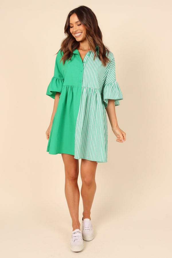 DRESSES Didi Frill Mini Dress - Green Stripe