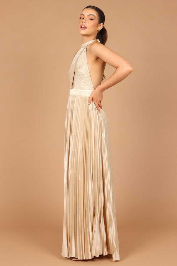 DRESSES @Elle Halter Neck Maxi Dress - Champagne (waiting on bulk)