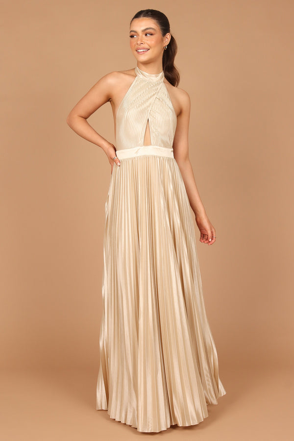 DRESSES @Elle Halter Neck Maxi Dress - Champagne (waiting on bulk)