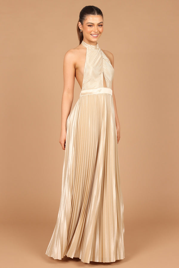 DRESSES @Elle Halter Neck Maxi Dress - Champagne (waiting on bulk)