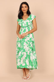 DRESSES @Ferguson Frilled Midi Dress - Green Floral (waiting on bulk)