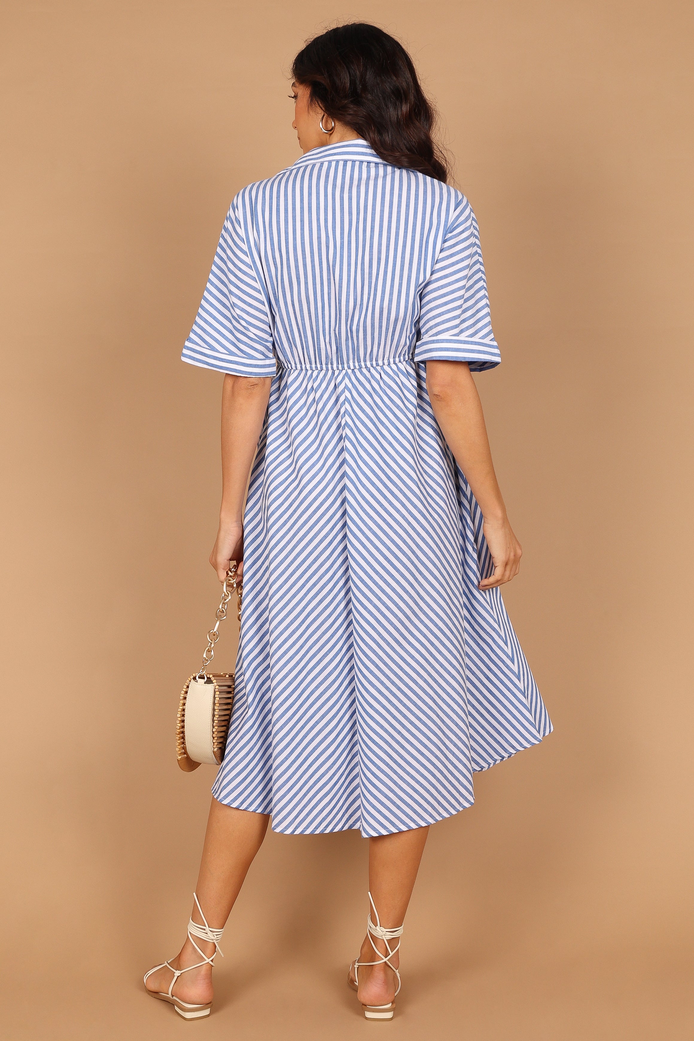 DRESSES @Finn Collared Midi Dress - Blue Stripe