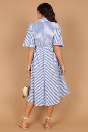 DRESSES @Finn Collared Midi Dress - Blue Stripe