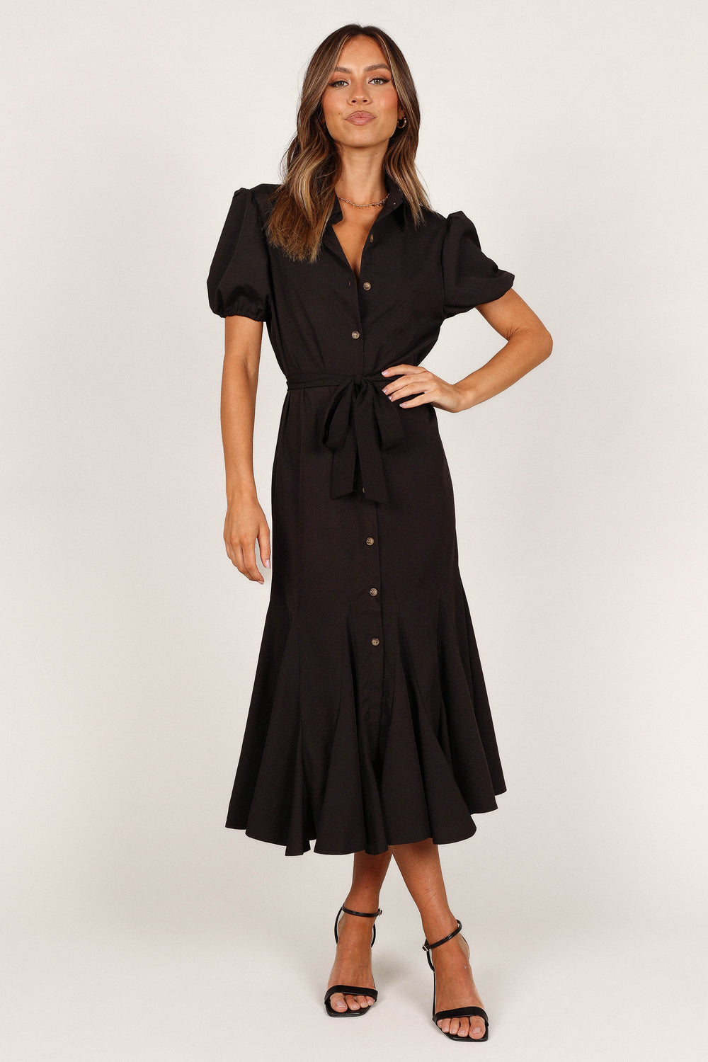 DRESSES Gabrielle Button Down Midi Dress - Black