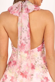 DRESSES @Gardenia Halter Mini Dress - Pink Floral