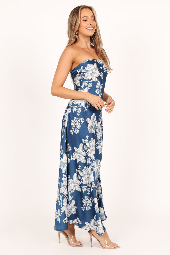 Gemma Strapless Maxi Dress - Blue Floral - Petal & Pup