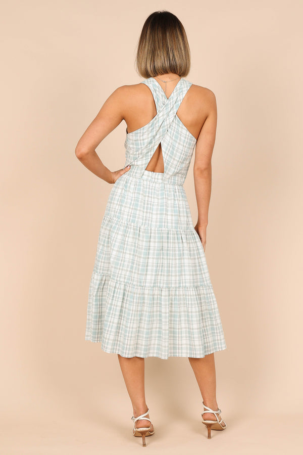 DRESSES @Georgian Halter Neck Midi Dress - Blue Check (waiting on bulk)