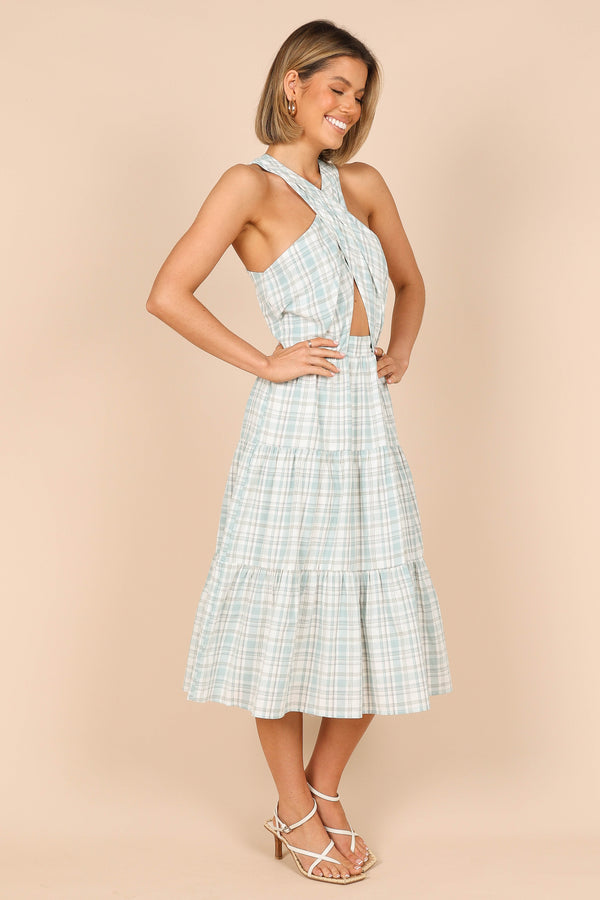 DRESSES @Georgian Halter Neck Midi Dress - Blue Check (waiting on bulk)